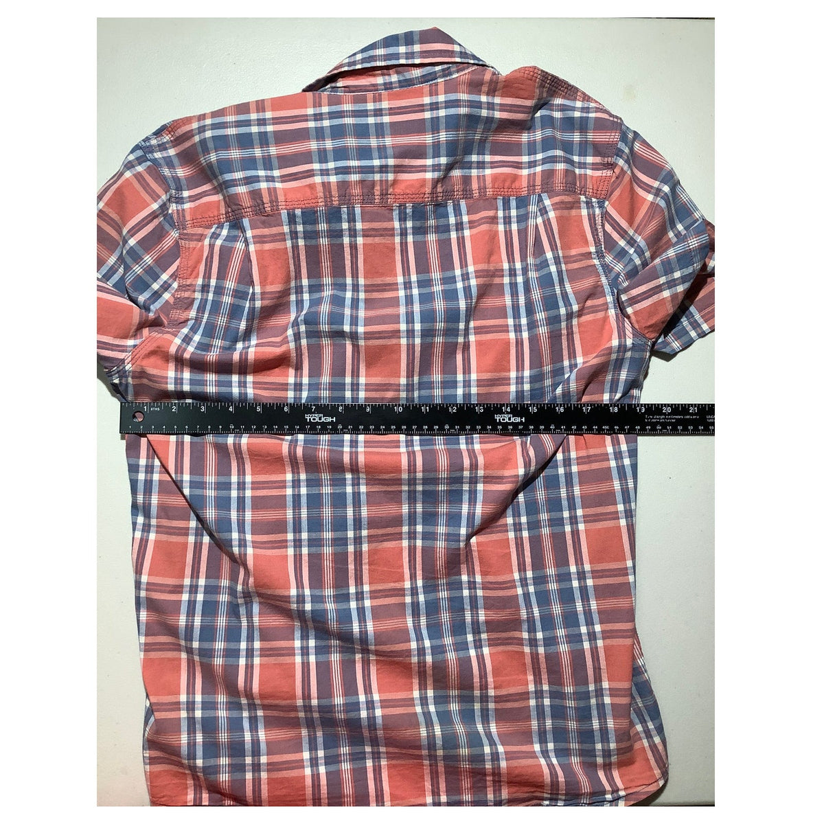 Lucky Brand Men's M Coral Blue Plaid Short Sleeve Button Down Shirt