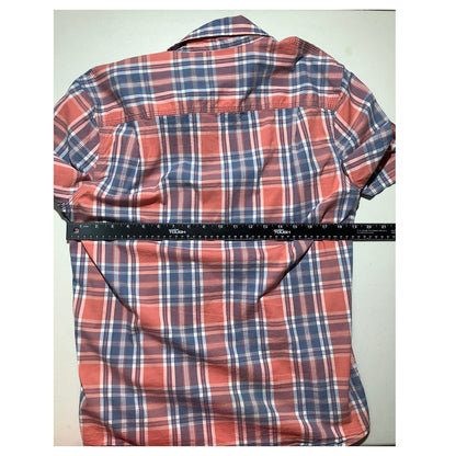 Lucky Brand Men's M Coral Blue Plaid Short Sleeve Button Down Shirt