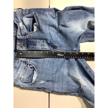 Risen Denim Blue Distressed Flare Jeans Women 26/3 — Boho, Frayed, Vintage Style