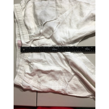 St Tropez White Wide Leg Linen Pants Size L - Resort, Boho, Relaxed