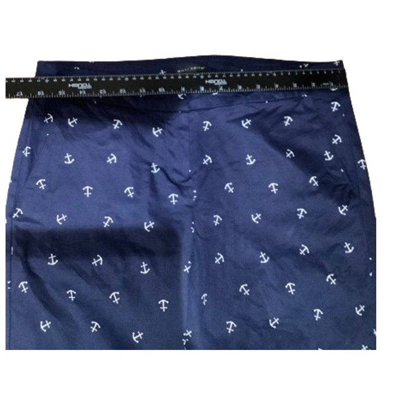 Willi Smith Women's Blue Pants with White Anchor Pattern, Size 8 Nautical Retro