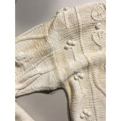 Peter Valentine Cream Hand-Knit Sweater M Cozy, Cottagecore, Vintage Cable Knit