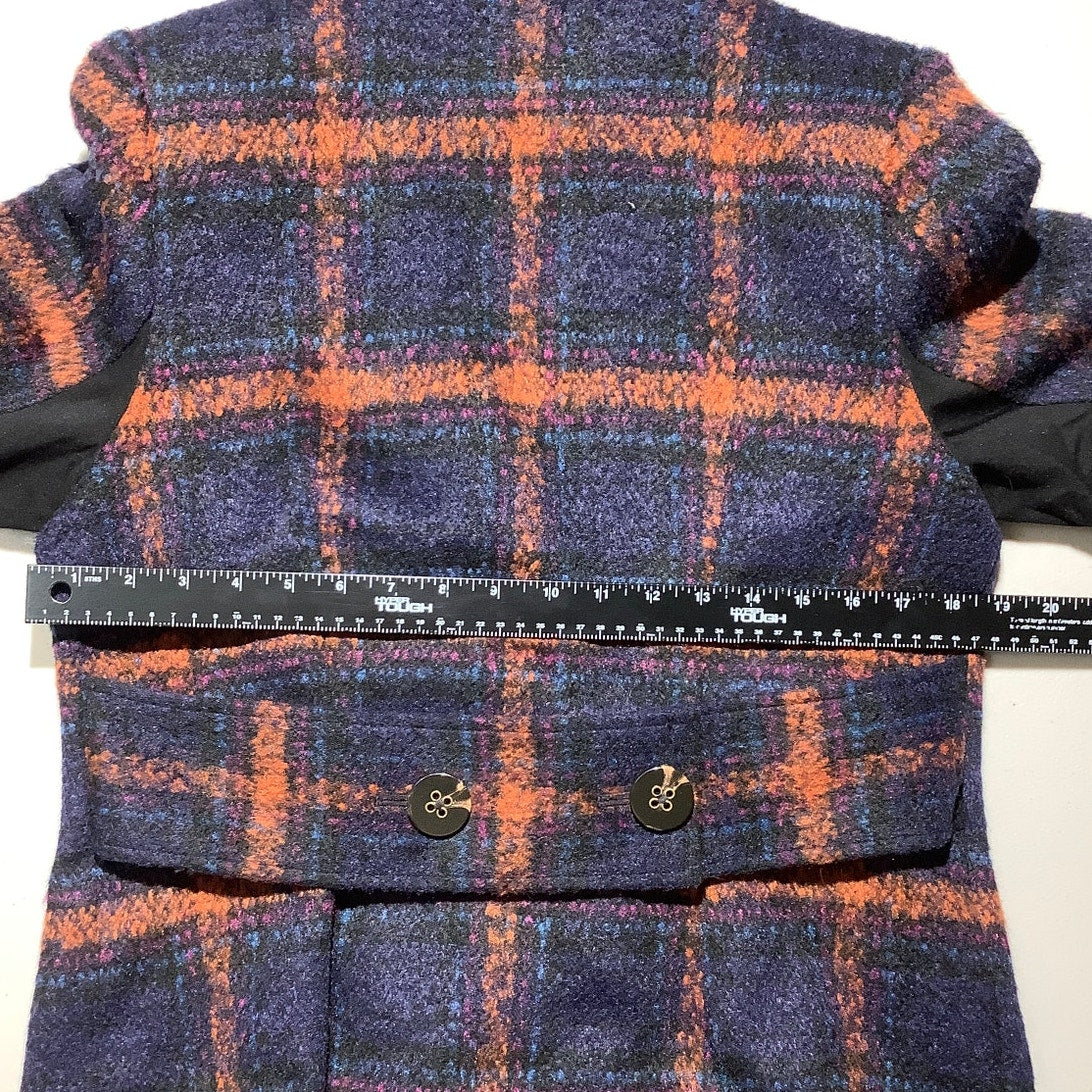 Cabi Women's M Navy Orange Plaid Checkmate Wool Blend Double Breasted Jacket