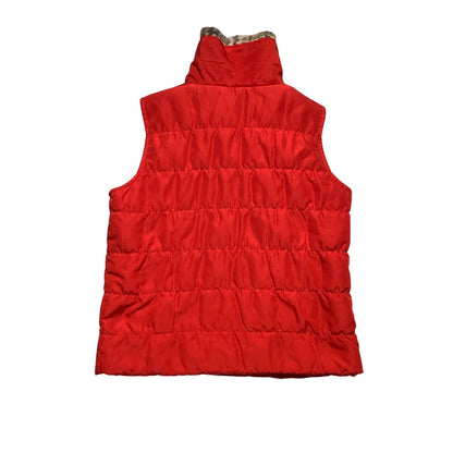 J Khaki Red Puffer Vest Girls Size Large — Faux Fur Collar, Full Zip, Cozy