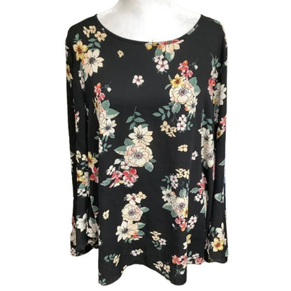 Vince Camuto Black Floral Top, Size Large - Feminine, Boho, Chic