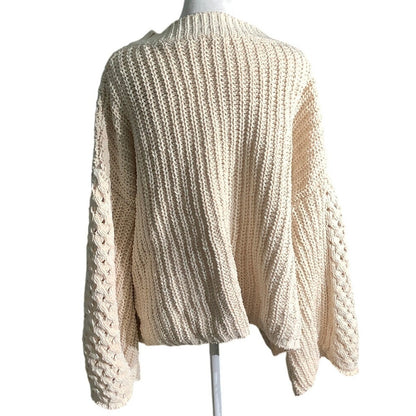 POL Chunky Knit Sweater Cream/Light Pink Women’s S/M — Oversized, Cozy, Boho