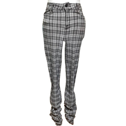 Labijou Grey/Pink Plaid Pants - Sz S, Trendy, Casual, Comfortable