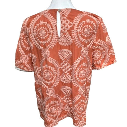 Eri + Ali Peach Embroidered Short Sleeve Top - Sz L, Boho, Chic Art to Wear