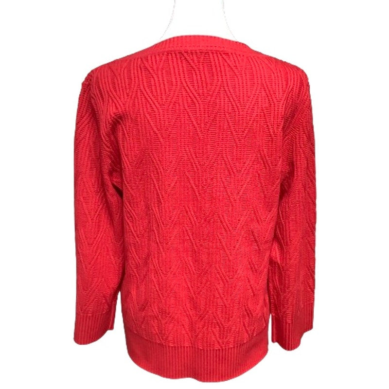 Elie Tahari Red V-Neck Cable Knit Sweater - Sz L, Elegant, Vibrant, Contemporary