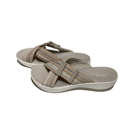 Clarks Cloudsteppers Sandals - Brown Tan White - Comfort, Casual, Versatile