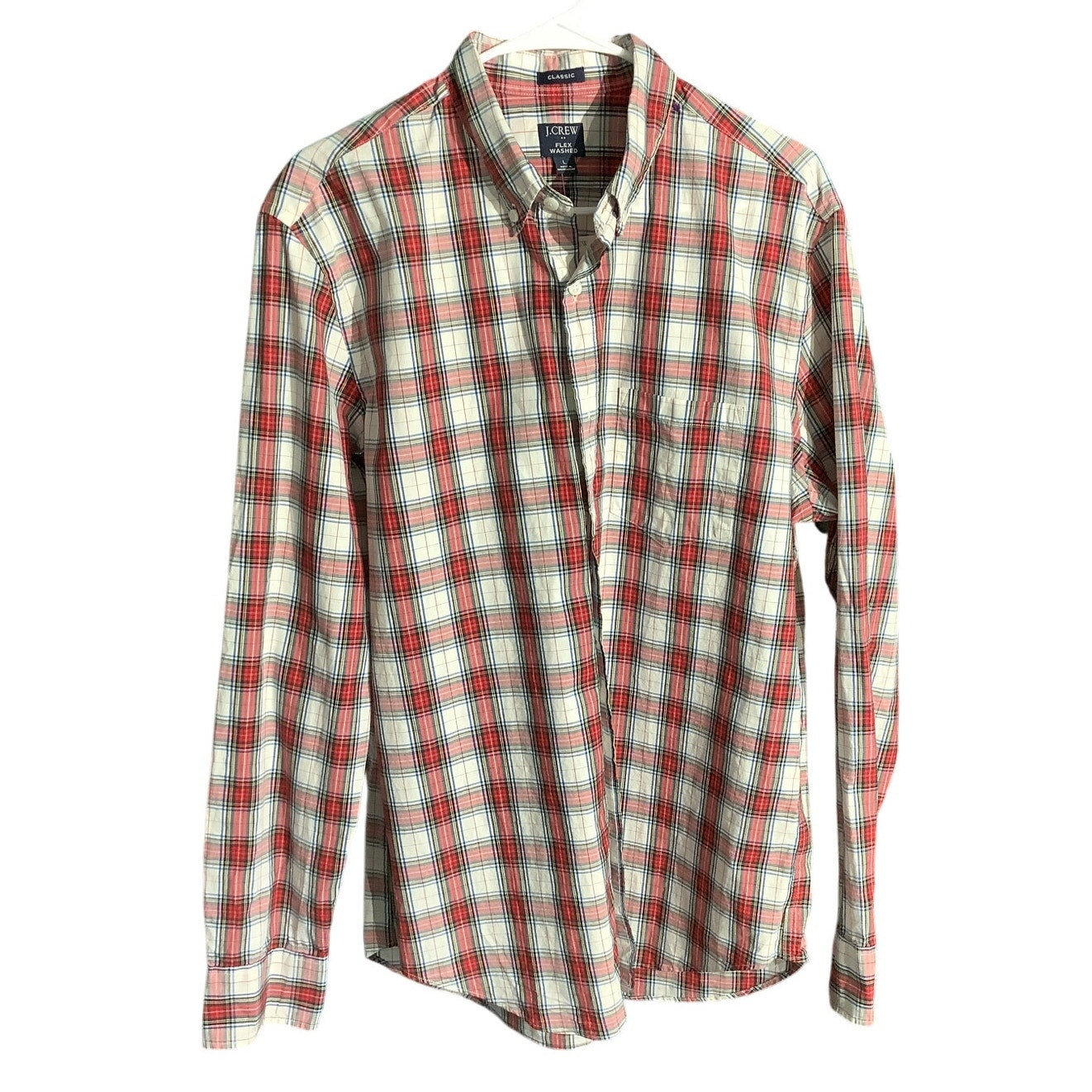 J.Crew Men's Red Plaid Shirt Size L – Preppy, Classic, Minimalist