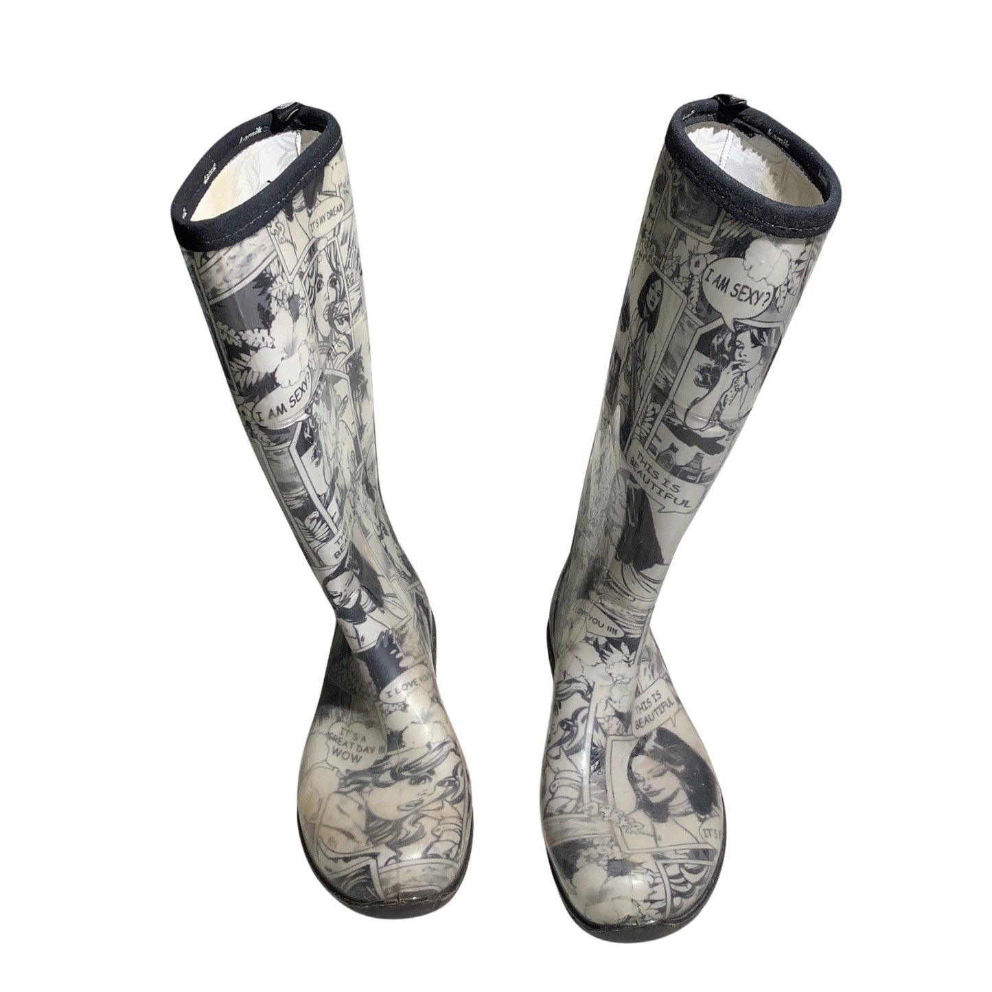 Kamik Comic Print Rain Boots Women’s Size 10— Graphic, Rainy Day, Whimsical