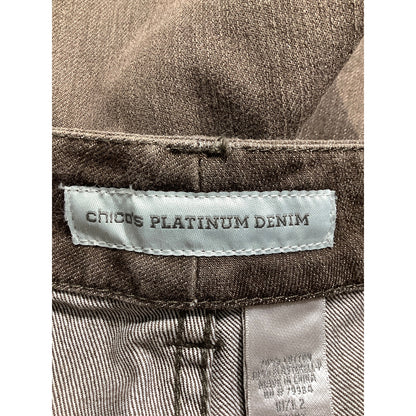 Chico’s Brown Platinum Denim Jeans Women 2 Short— Straight Leg, Stretch, Classic