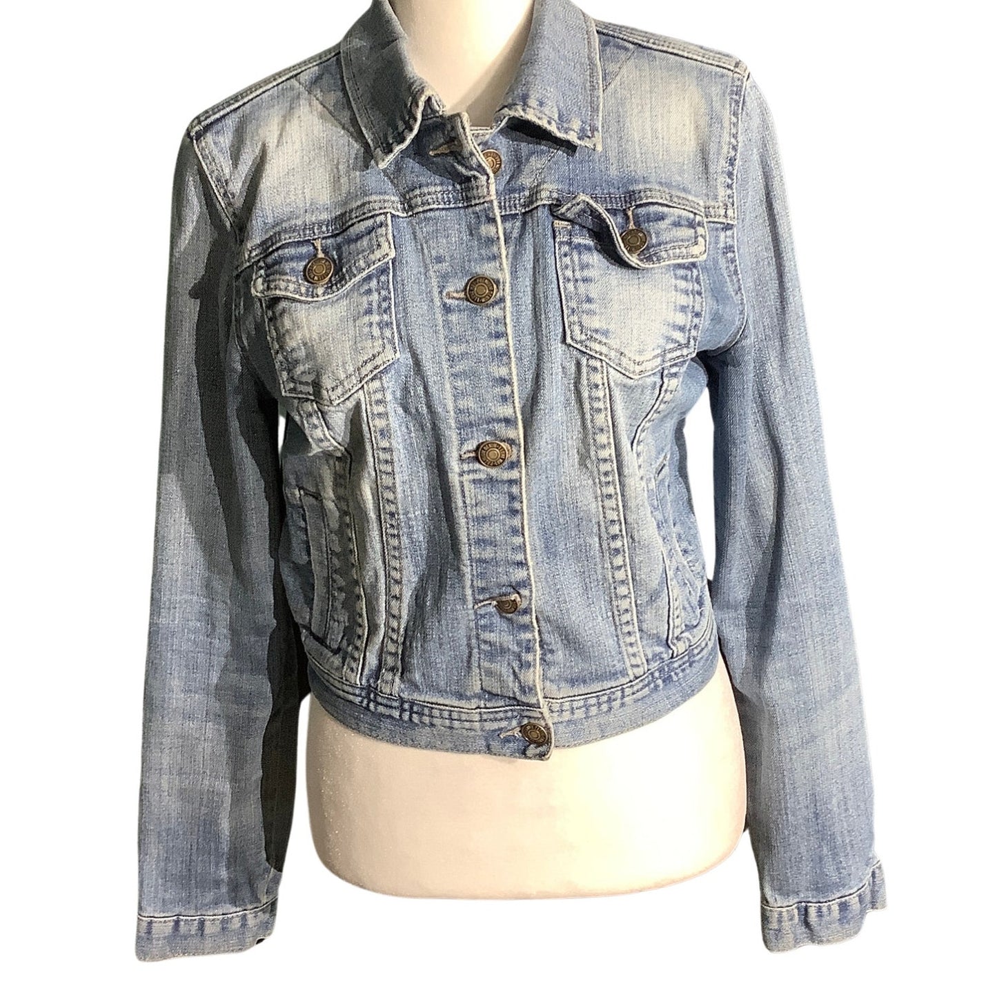 I Love H81 Light Blue Cropped Denim Jacket Women’s M — Y2K, Fitted, Casual