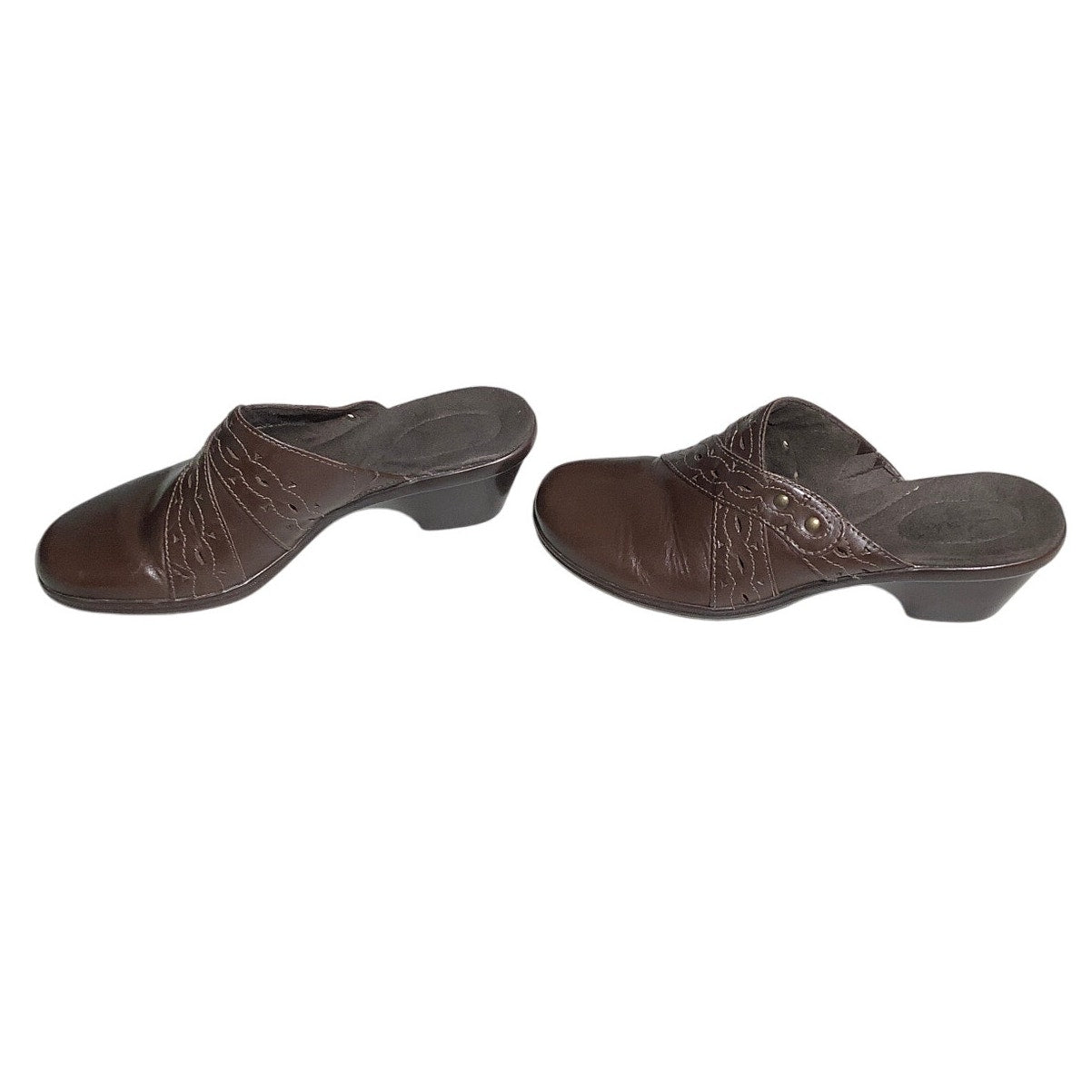 Clarks Leather Slip-On Heeled Mules Women’s 9M – Brown, Comfort, Everyday Wear