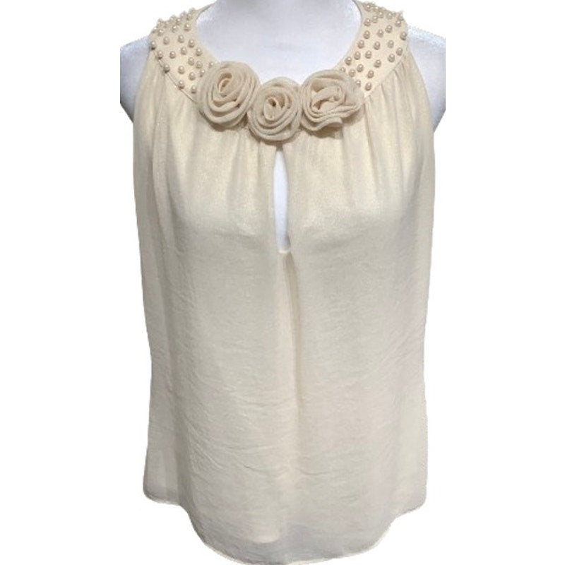 Jackie Jon NY Cream Sleeveless Top 12 Embellished Glam Faircore Regency Party