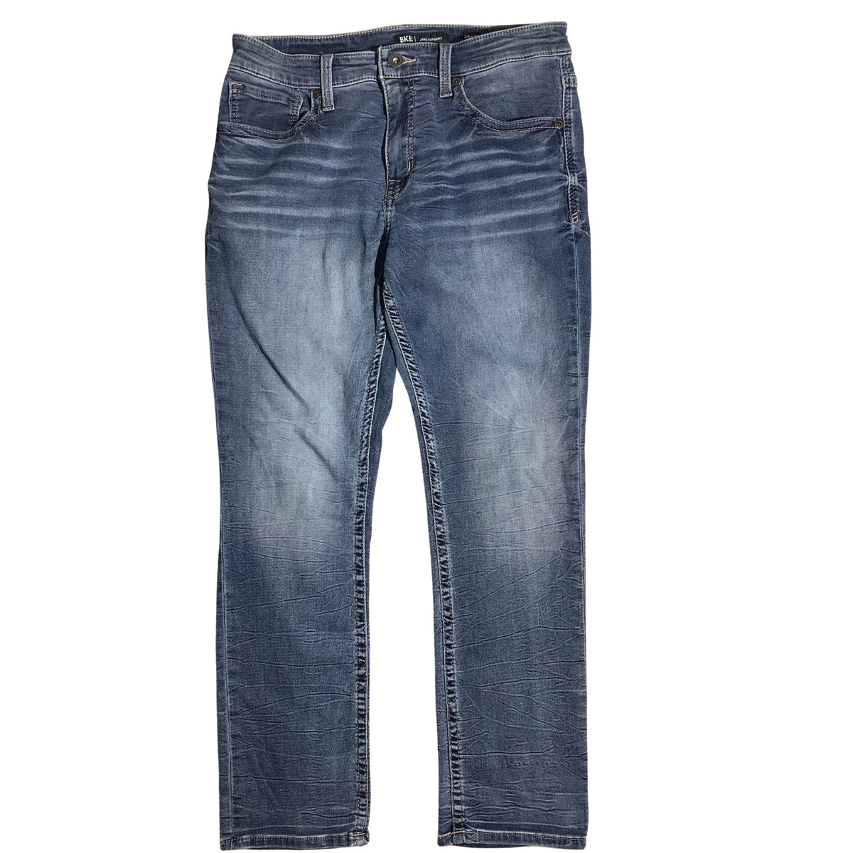 BKE Jake Men’s 34x30 Dark Blue Straight Leg Jeans — Distressed, Western, Casual