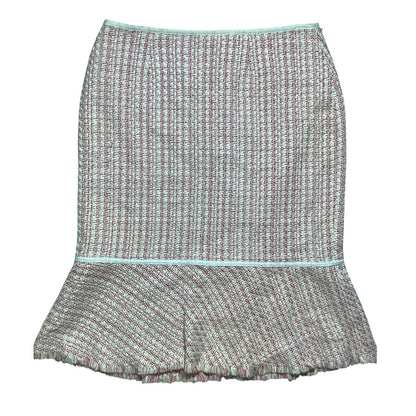 Reba Pink White Tweed Skirt Women’s Size 10 — Silk Blend, Ruffle Hem, Feminine