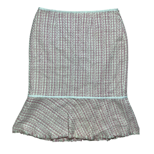 Reba Pink White Tweed Skirt Women’s Size 10 — Silk Blend, Ruffle Hem, Feminine