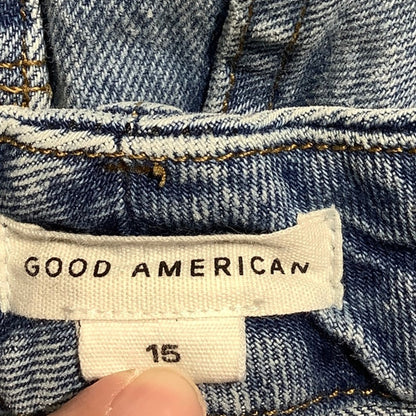 Good American Light Wash Cropped Jeans Women 15 — Frayed, Raw Hem, Casual