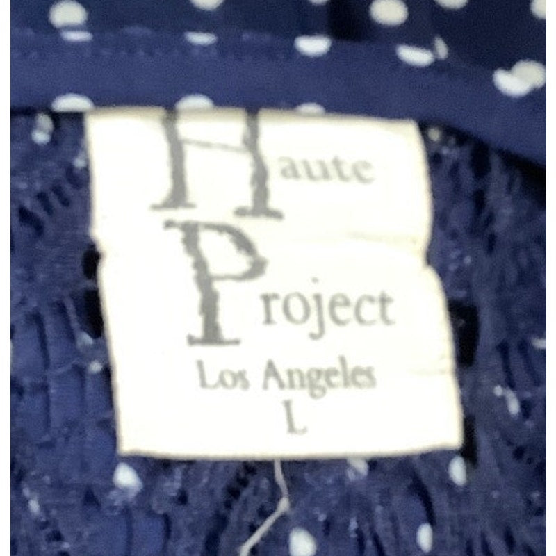 Haute Project Women's L Blouse Navy Blue Polka Dot Lace Peasant Boho Preppy