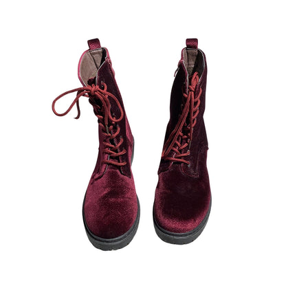 Wanted Crushed Velvet Boots Women Size 11 Burgundy — Goth, Grunge, Y2K