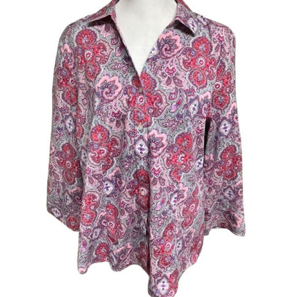 Talbots 14 Wrinkle-Resistant Paisley Button-Up Shirt – Preppy, Classic, Feminine