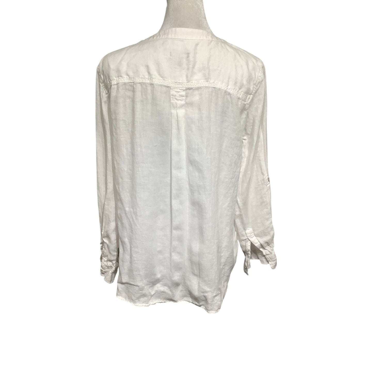 Talbots Medium Petites White Linen Button-Up Top - Minimalist, Breezy, Classic