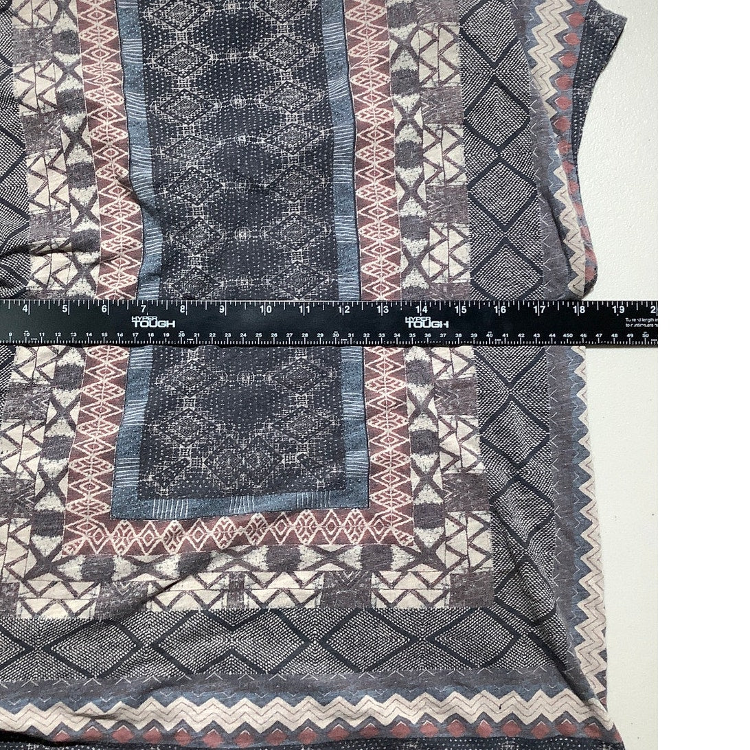 Lucky Brand Boho Geometric Print Top Women M — Multi-Color, Tie Front, Festival