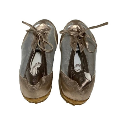 Tod's Made in Italy Silver & Rose Gold Ballet Slippers 7 Luxury, Elegant, Chic