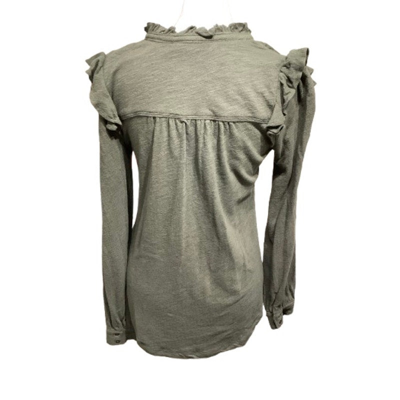 Pilcro Army Green Ruffle Sleeve Button-Down, Size XS - Boho, Feminine, Casual