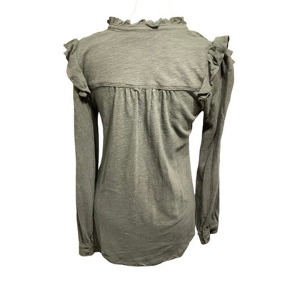 Pilcro Army Green Ruffle Sleeve Button-Down, Size XS - Boho, Feminine, Casual