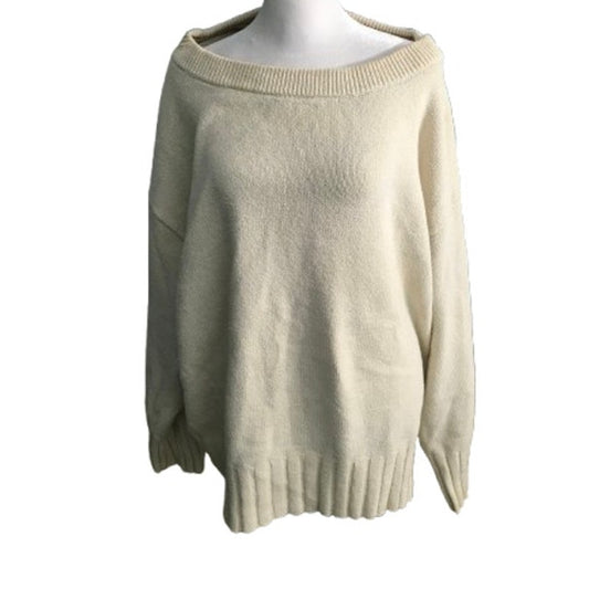 Free People Cream Oversized Off-Shoulder Sweater M - Boho, Minimalist, Cozy