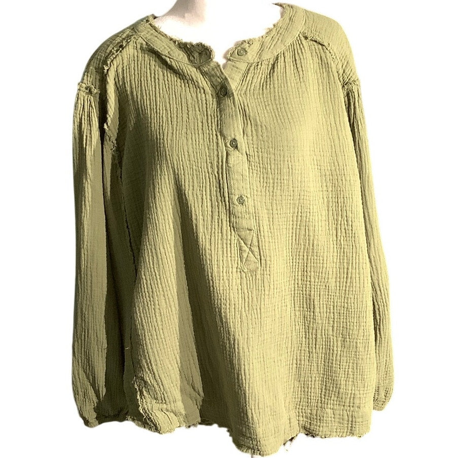 Free People Yucca Double Cloth Top Women’s L — Bohemian, Oversized, Casual