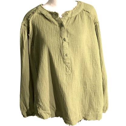Free People Yucca Double Cloth Top Women’s L — Bohemian, Oversized, Casual