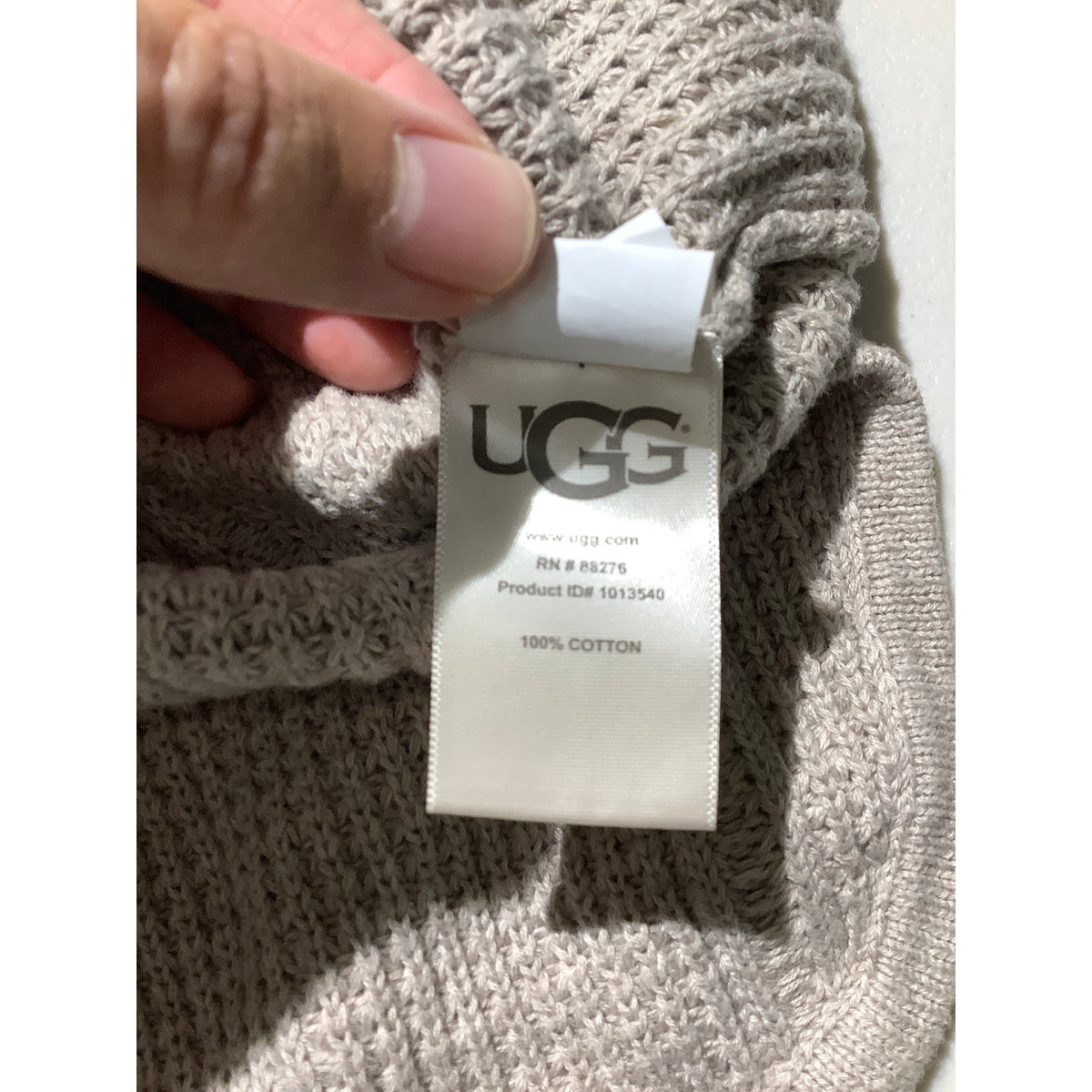 UGG Women's Medium Cream 100% Cotton Knit Cowl Neck Sweater Short Sleeve