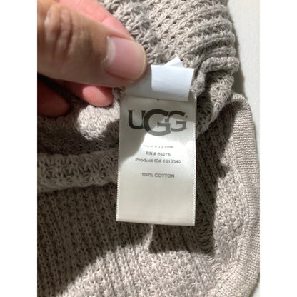 UGG Women's Medium Cream 100% Cotton Knit Cowl Neck Sweater Short Sleeve