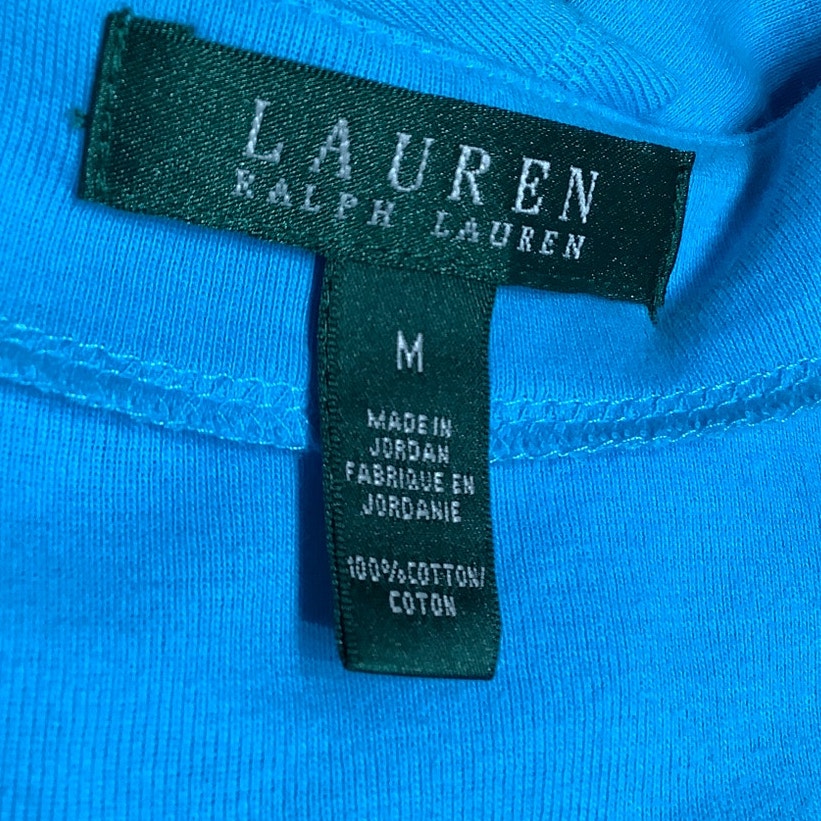 Lauren Ralph Lauren Top M Blue Short Sleeve Pullover Buttons Casual Cotton