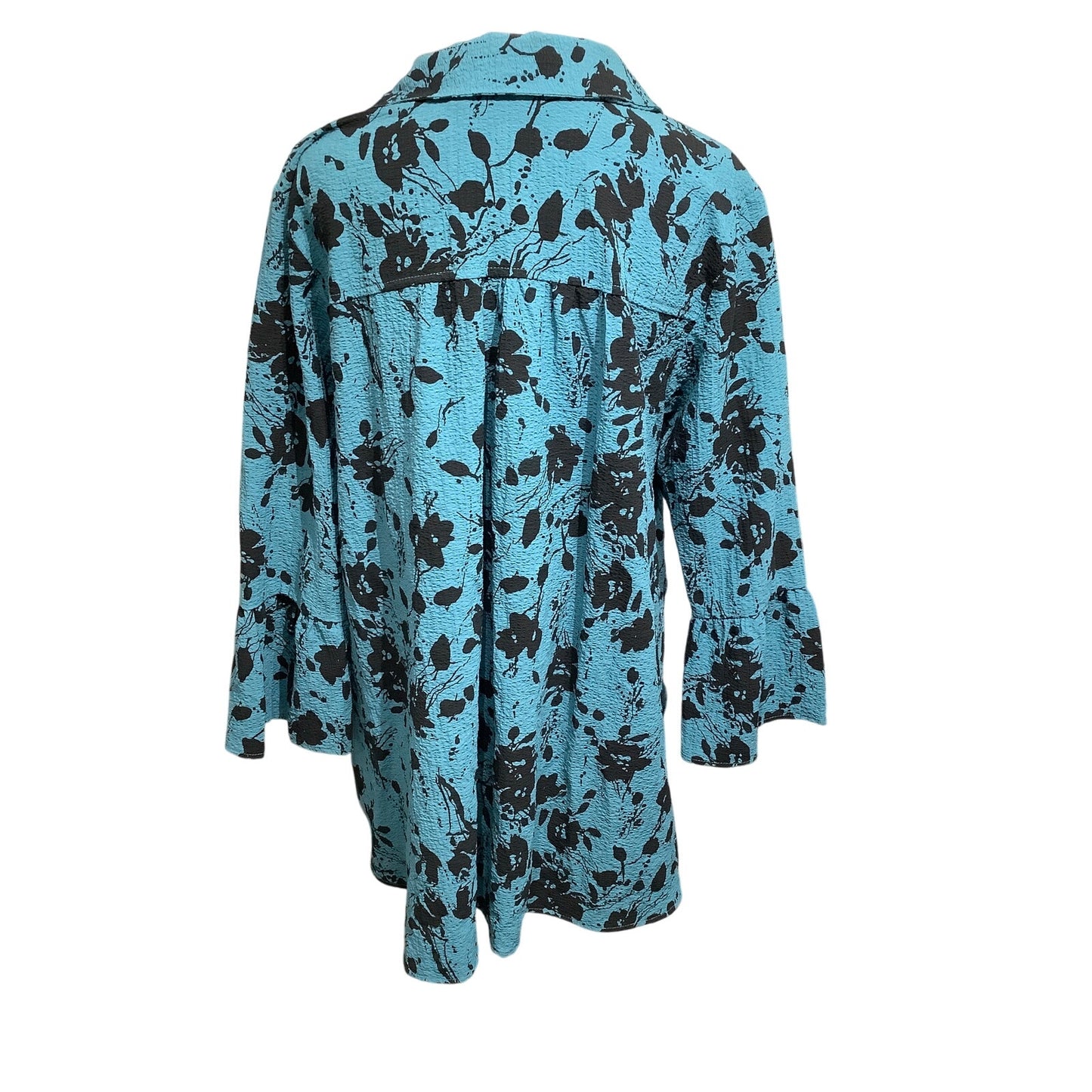 Habitat Size L Teal Floral Button-Up Top - Artistic, Boho, Feminine