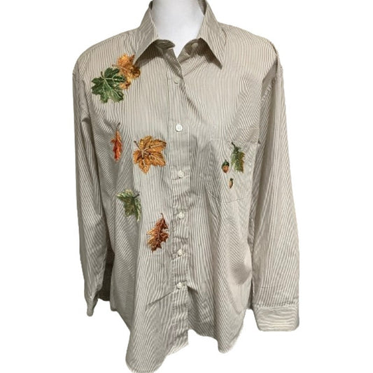 Autumn Fall Leaves Shirt Sz M Orange Brown Tia Designs Office Teacher Seasonal