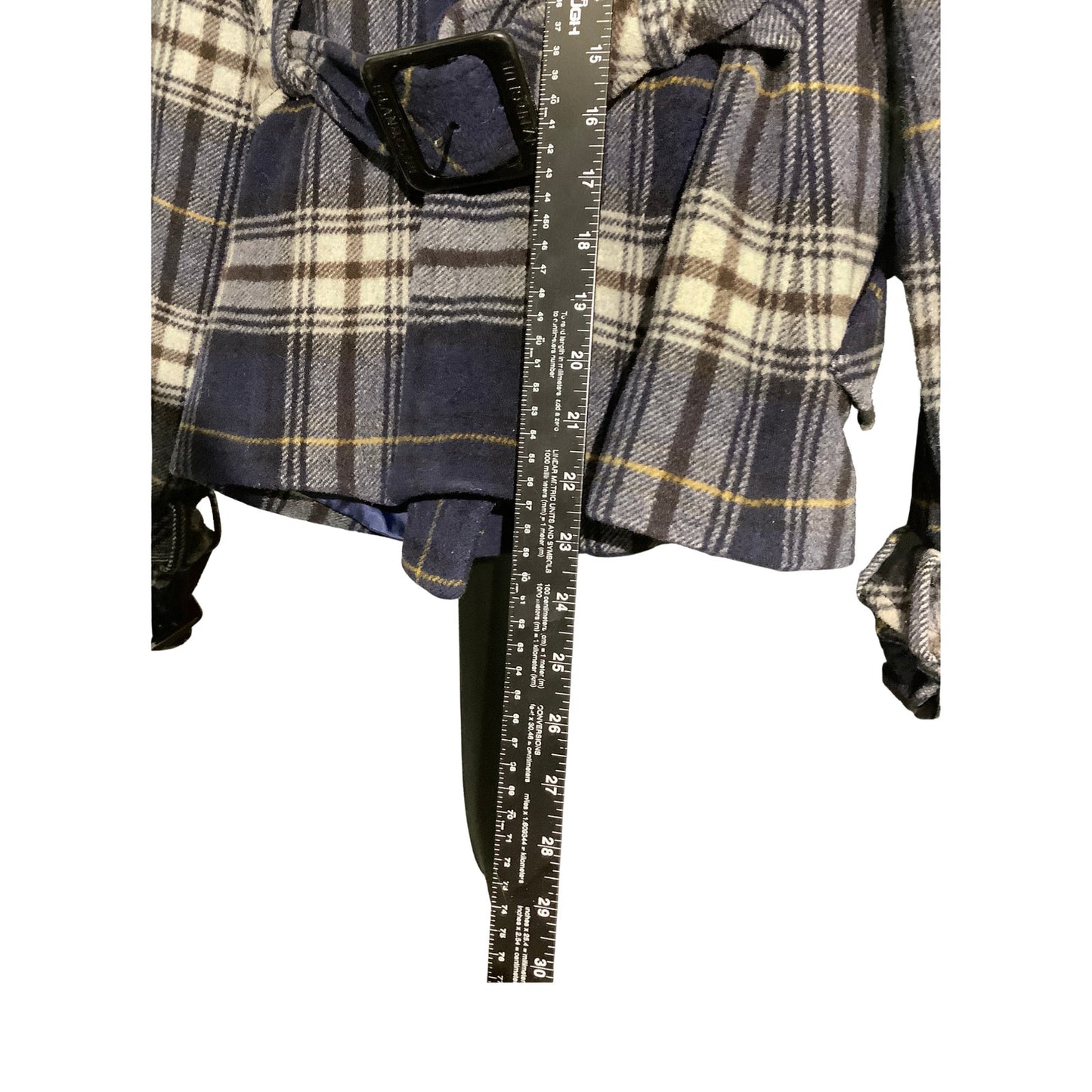 E-LAND Blue Plaid Double Breasted Peacoat XS (160/84) — Preppy, Classic, Fall