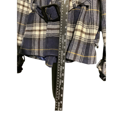 E-LAND Blue Plaid Double Breasted Peacoat XS (160/84) — Preppy, Classic, Fall