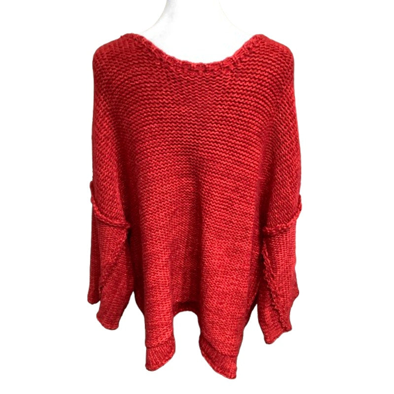 Easel Bright Red Sweater with 3/4 Sleeves - Sz Small, Cozy, Boho, Trendy