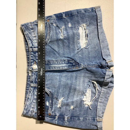 Refuge Denim Women's 5 Light Wash High Rise Distressed Frayed Cuff Shorts