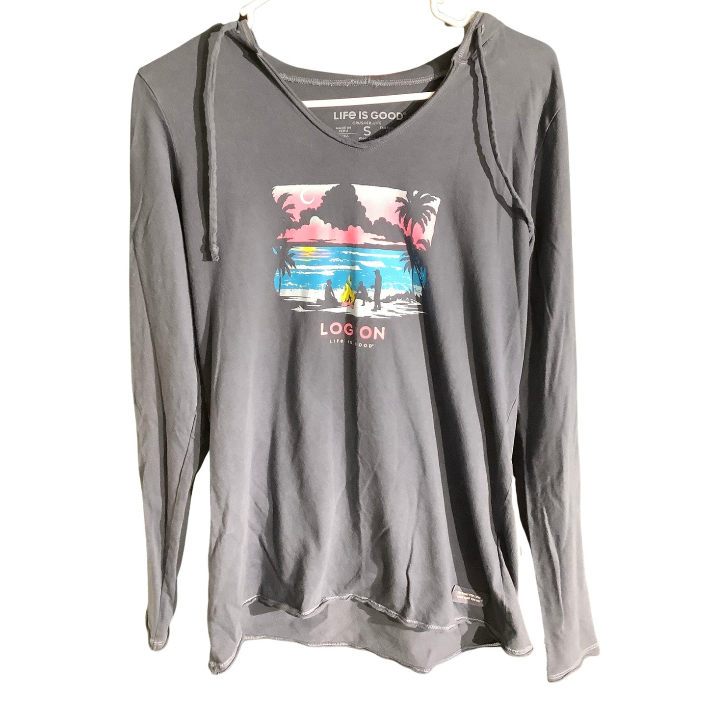 Life is Good Log On Hooded T-Shirt Women’s S — Beach, Coastal, Casual