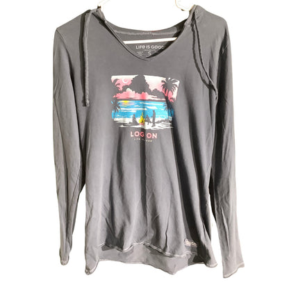 Life is Good Log On Hooded T-Shirt Women’s S — Beach, Coastal, Casual