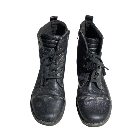 Clarks Whistle Bea Ankle Boots Black Leather Women’s 8M — Lace Up, Plaid, Casual