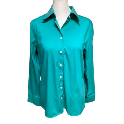 Eddie Bauer Long Sleeve Button-Up Shirt Sz M Wrinkle Resistant Teal Work Preppy