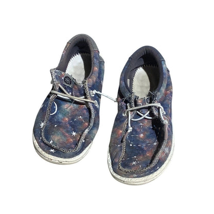 Hey Dude Youth Shoes Size 2 — Galaxy Blue, Metallic, Wally Slip-On