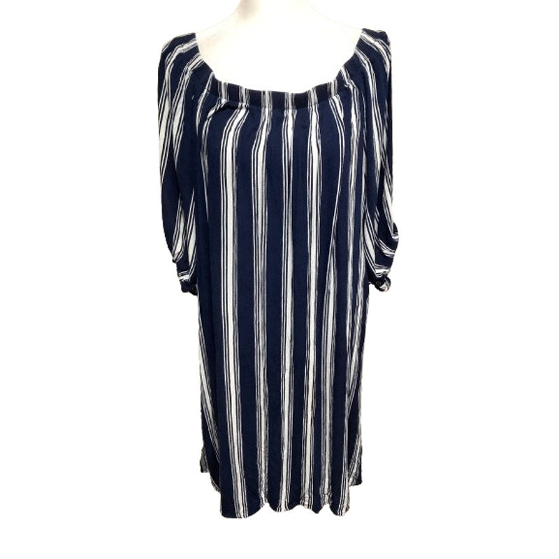 MPH Collection Blue and White Striped Off-Shoulder Top 3X Nautical Casual Summer